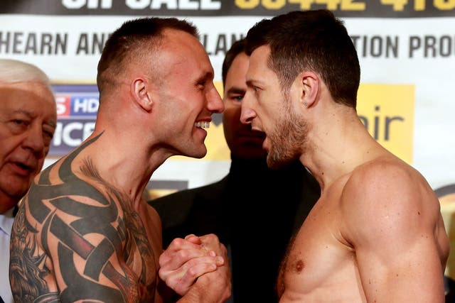 Michael Kessler (left) and Carl Froch square up to one another