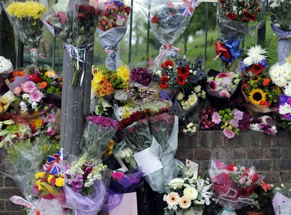 Flowers and tributes left at the site of Lee Rigby's murder in Woolwich