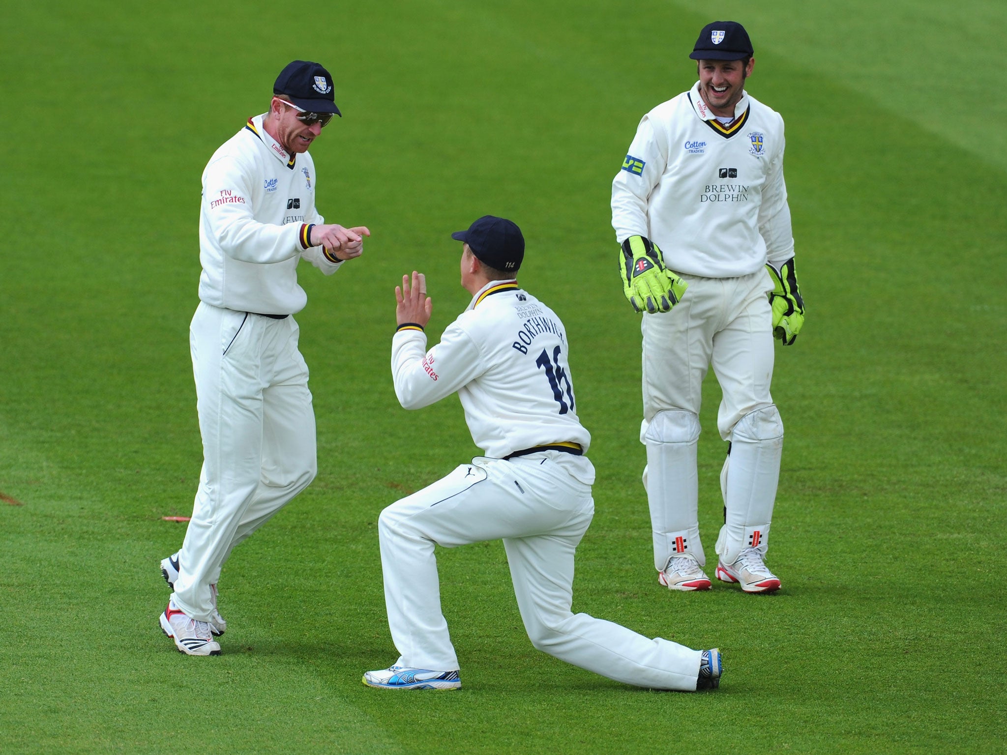 Colly gosh: Durham captain Paul Collingwood (left) celebrates a wicket