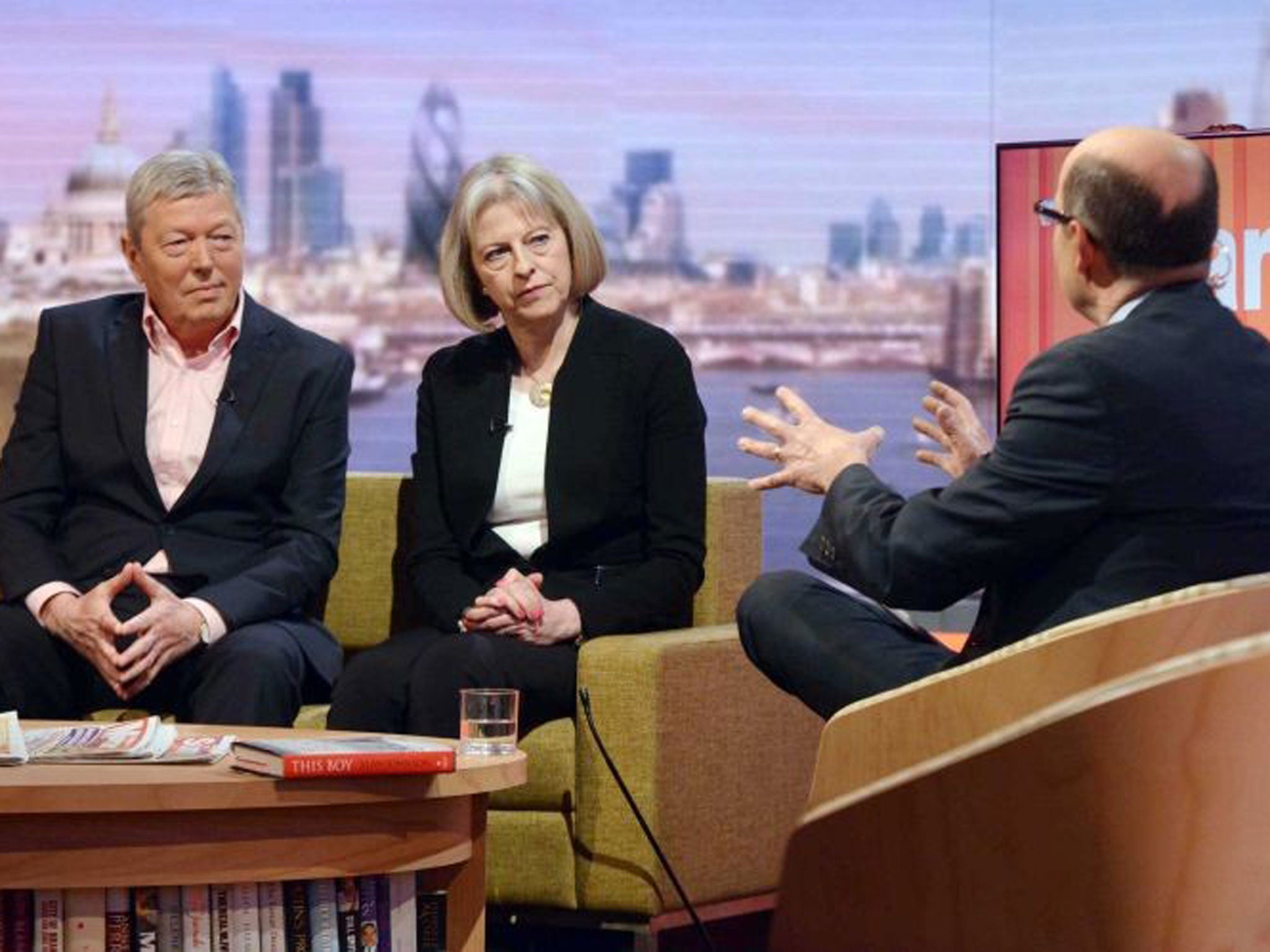 Home Secretary Theresa May and Alan Johnson with host Nick Robinson