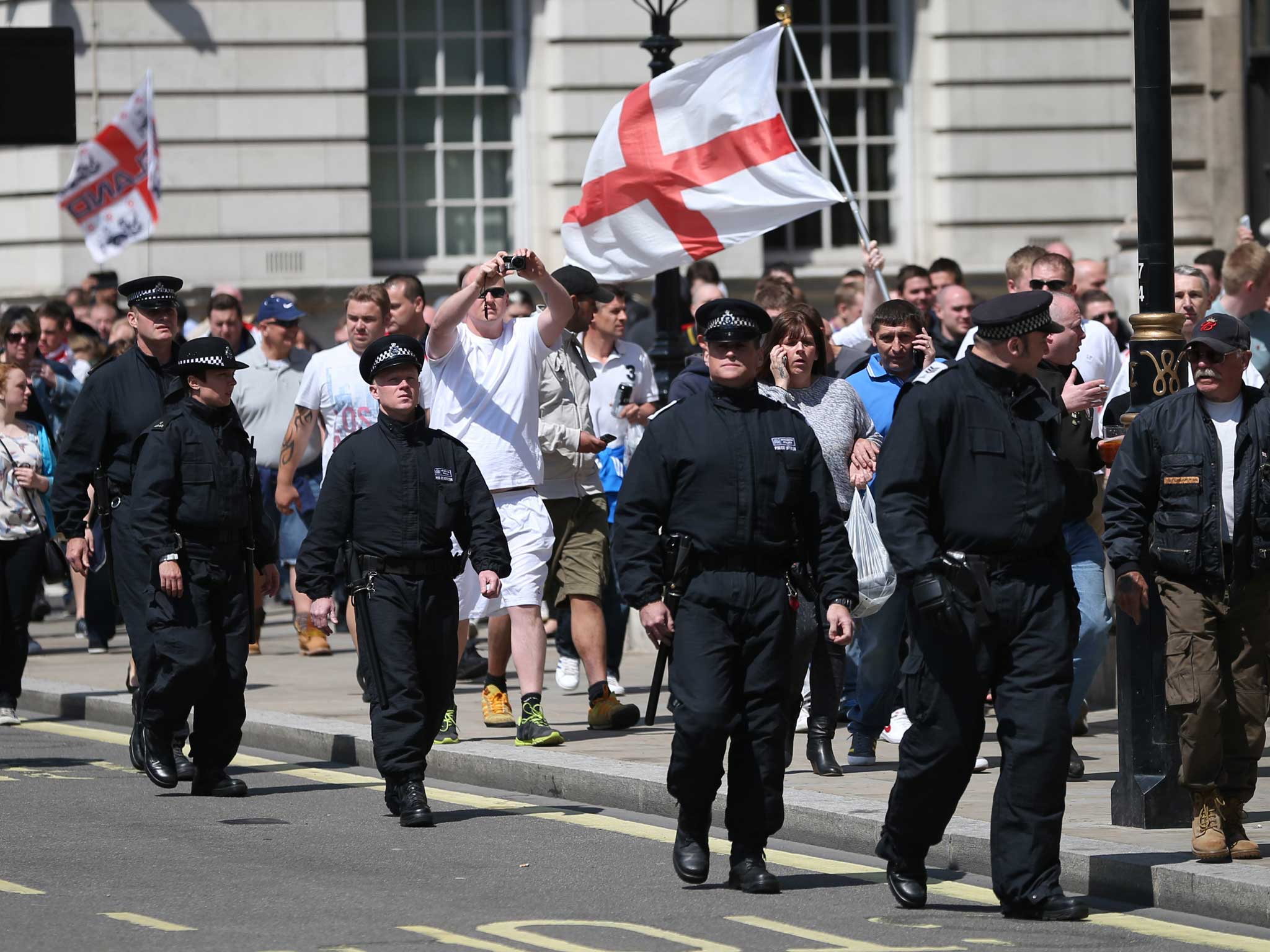 Supporters of the English Defence League march through central London