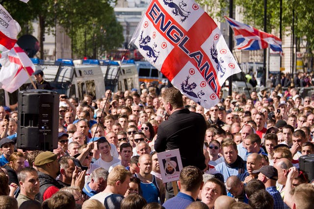 The English Defence League marched near Downing Street yesterday