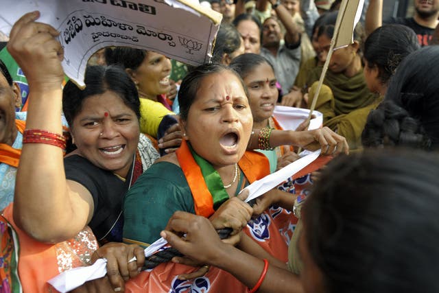 Indian women’s rights activists protest in Hyderabad in March following the rape of a five-year-old girl