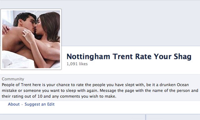 The Nottingham Trent 'Rate Your Shag' Facebook page