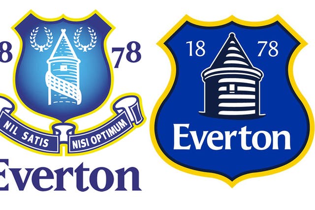 (Left) Everton's club crest from 2000 to 2013; (right) the unpopular new badge which might not be sticking around for so long