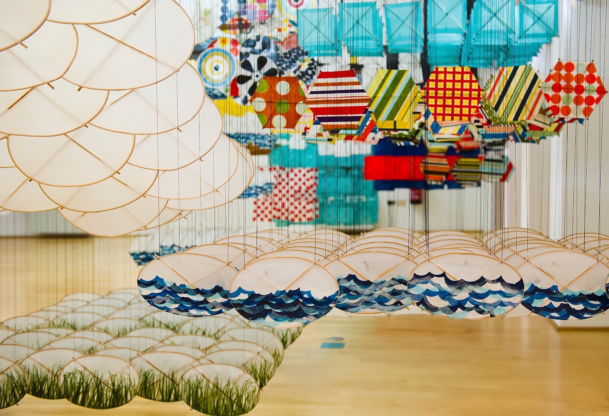 A general view during the press preview of 'Gas Giant' by Jacob Hashimoto, an installation composed of 7500 kites as part of the 55th International Art Exhibition on May 28, 2013 in Venice, Italy.