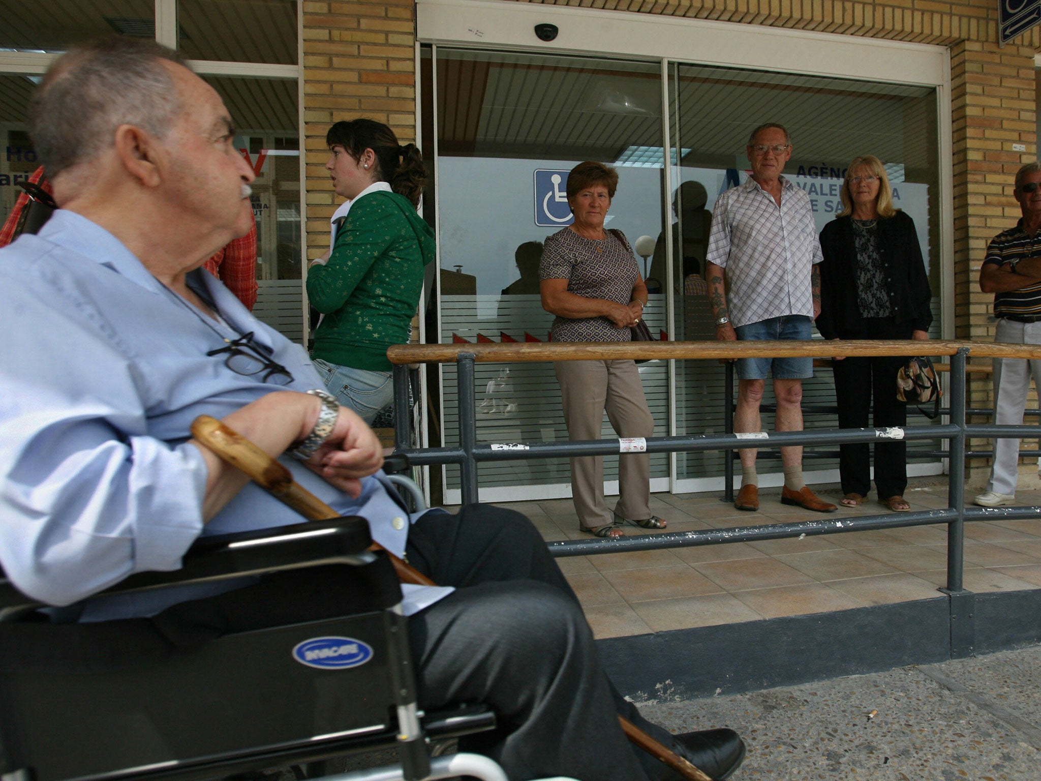 Patients outside a hospital in Benidorm, Spain