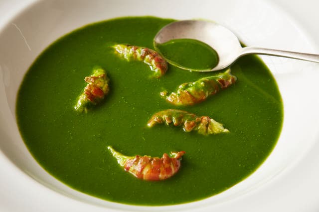 Watercress and crayfish soup