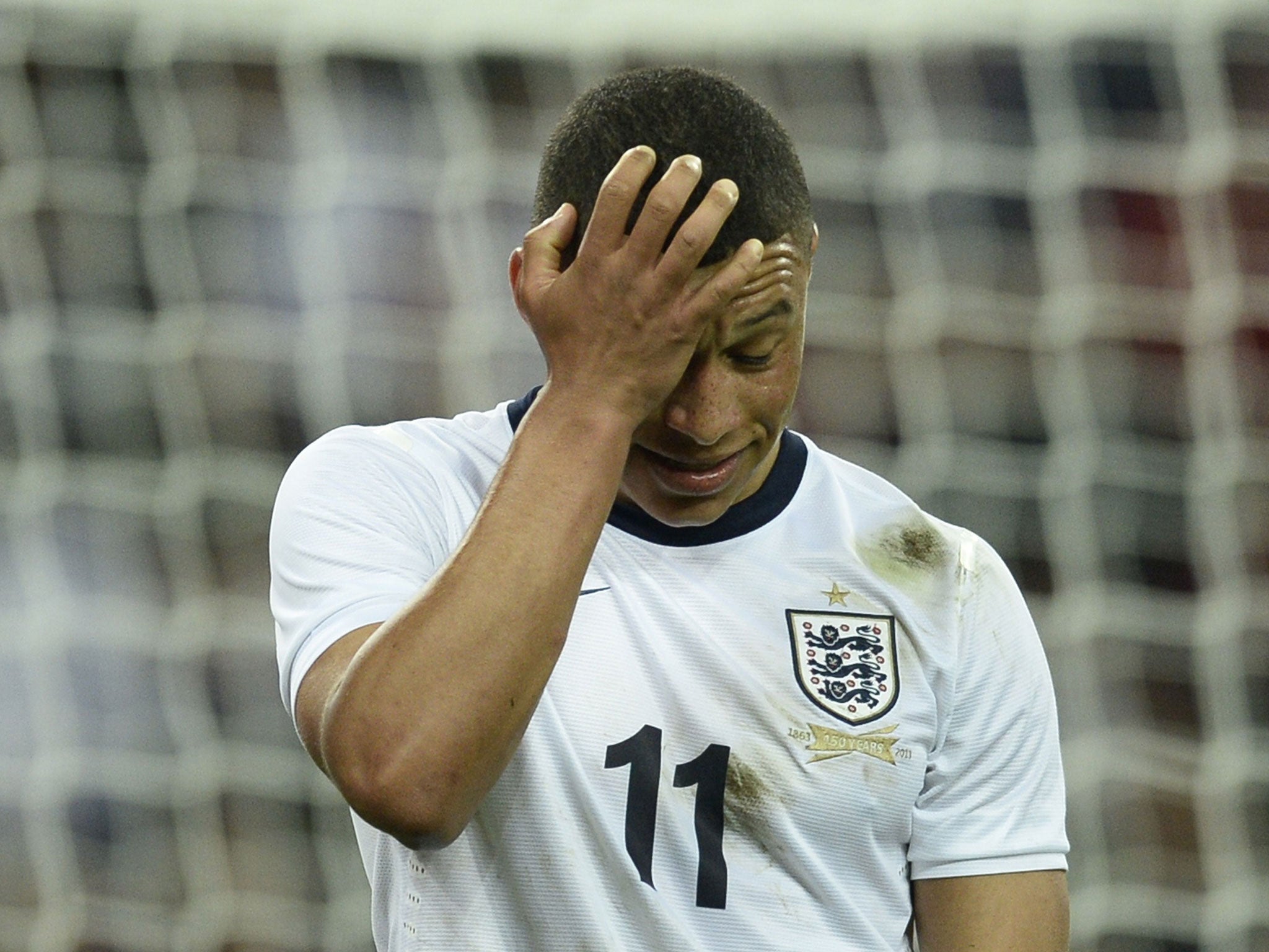 Alex Oxlade-Chamberlain shows England's frustration on Wednesday