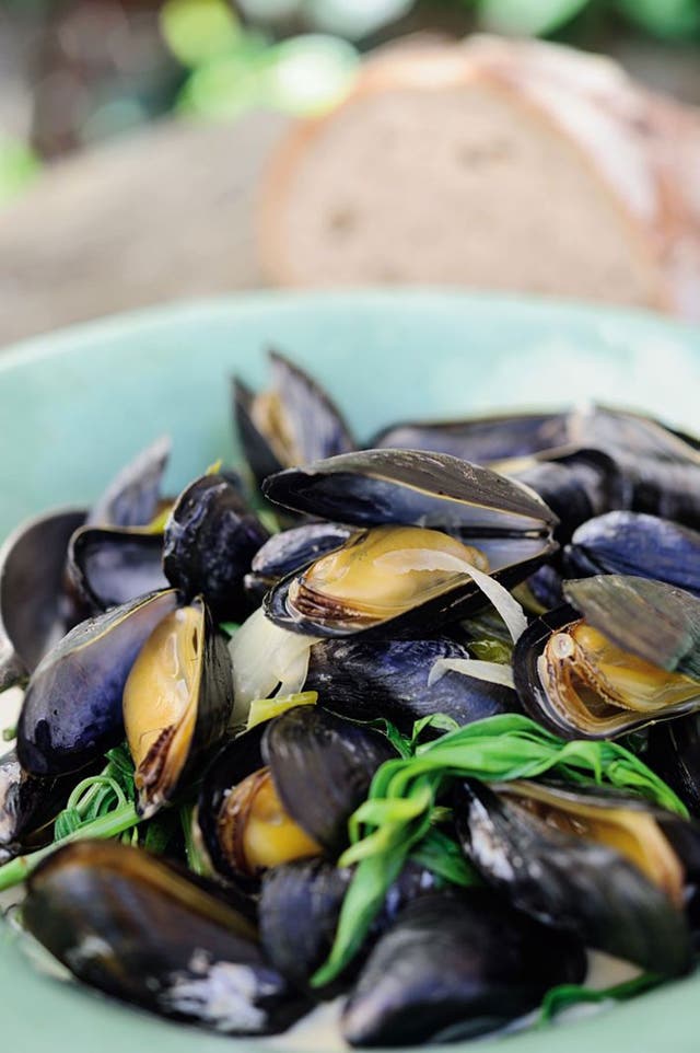 Mussels in cider with tarragon, taken from 'The Ethicurean Cookbook'