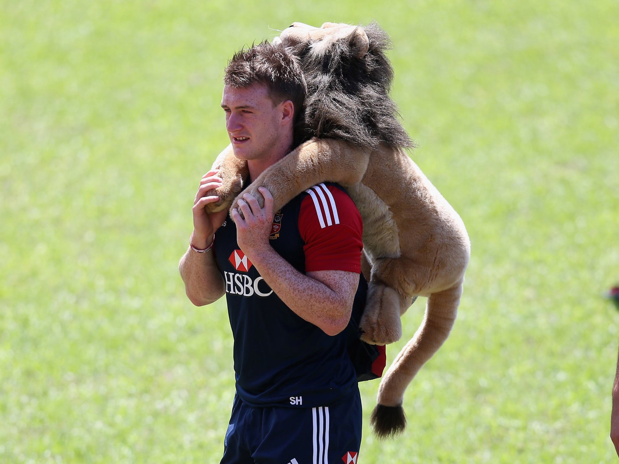 Stuart Hogg with the Lions mascot
