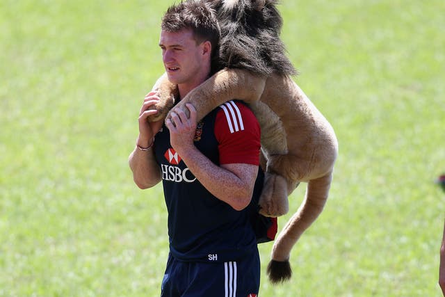 Stuart Hogg with the Lions mascot