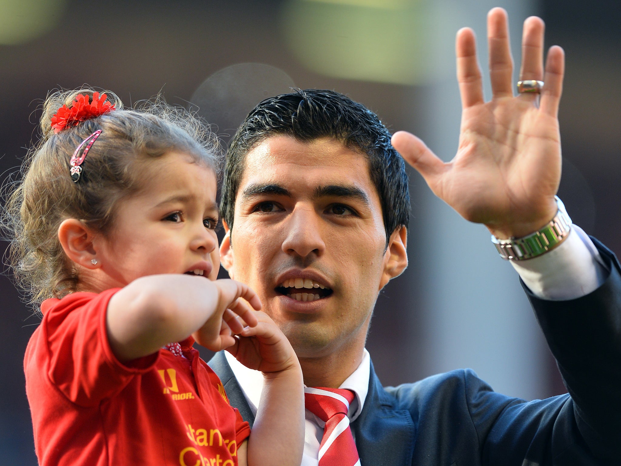 Luis Suarez pictured at Anfield on the last day of the season