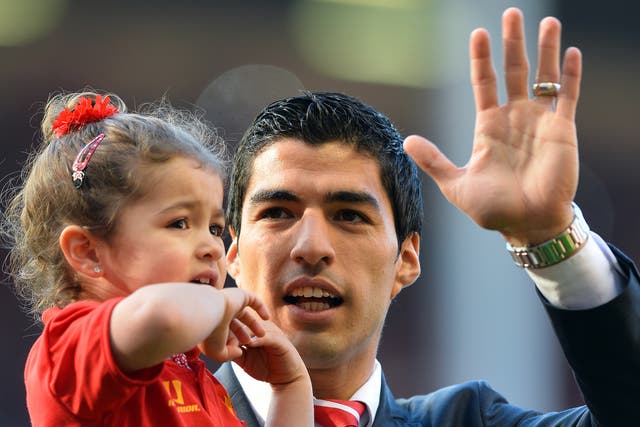Luis Suarez pictured at Anfield on the last day of the season