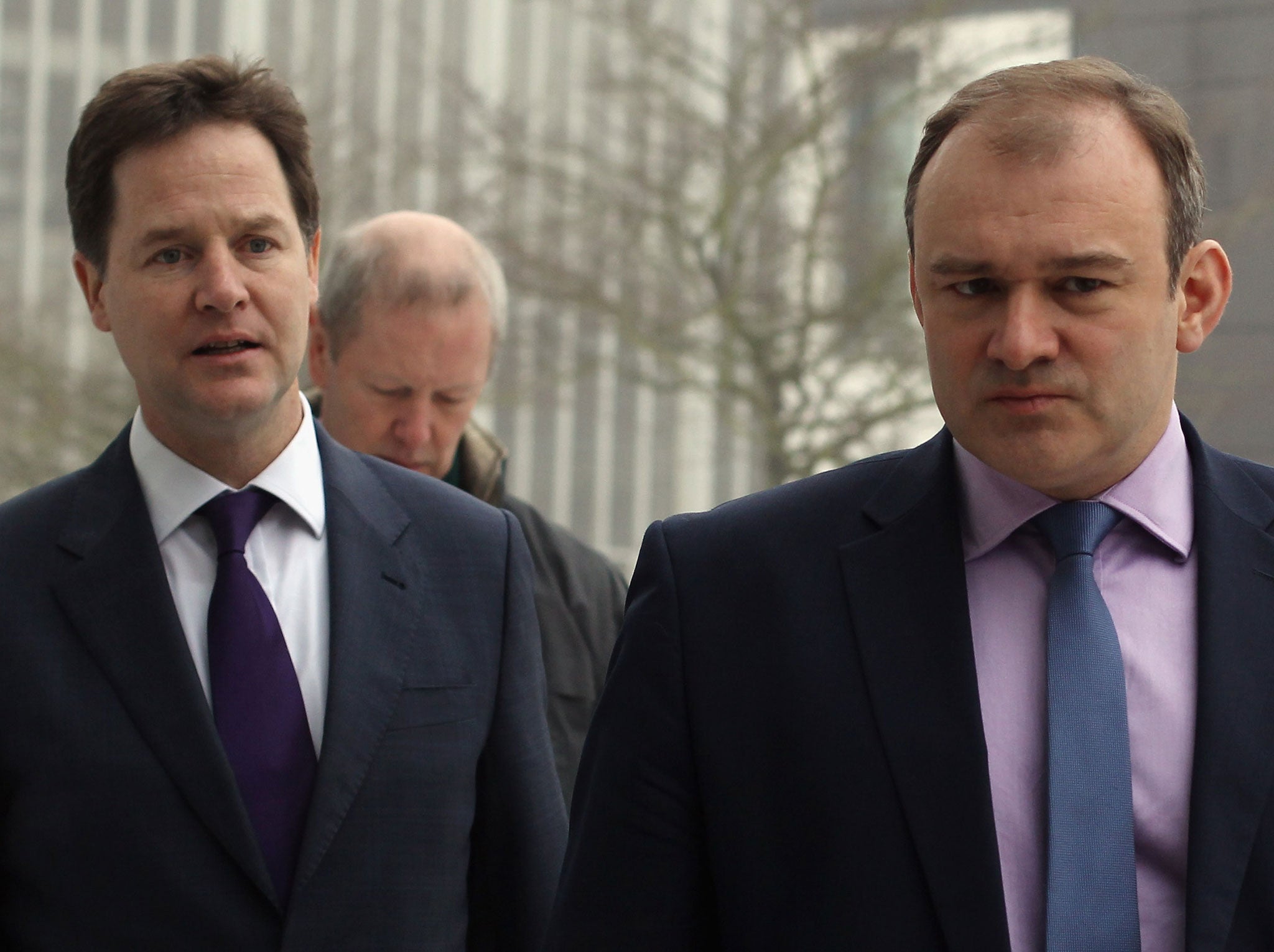Deputy Prime Minister Nick Clegg (L) and the newly appointed energy secretary Ed Davey (R) visit BRE (Building Research Establishment) on February 6, 2012 in Watford, England.
