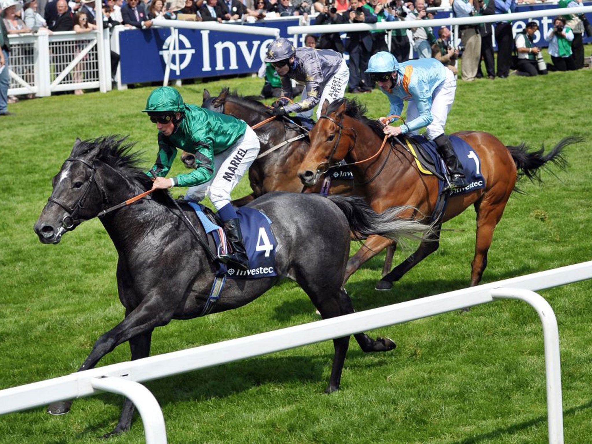 Gregorian wins the Diomed Stakes on the first day of the Derby meeting yesterday