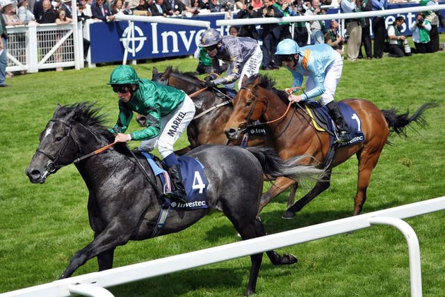 Gregorian wins the Diomed Stakes on the first day of the Derby meeting yesterday
