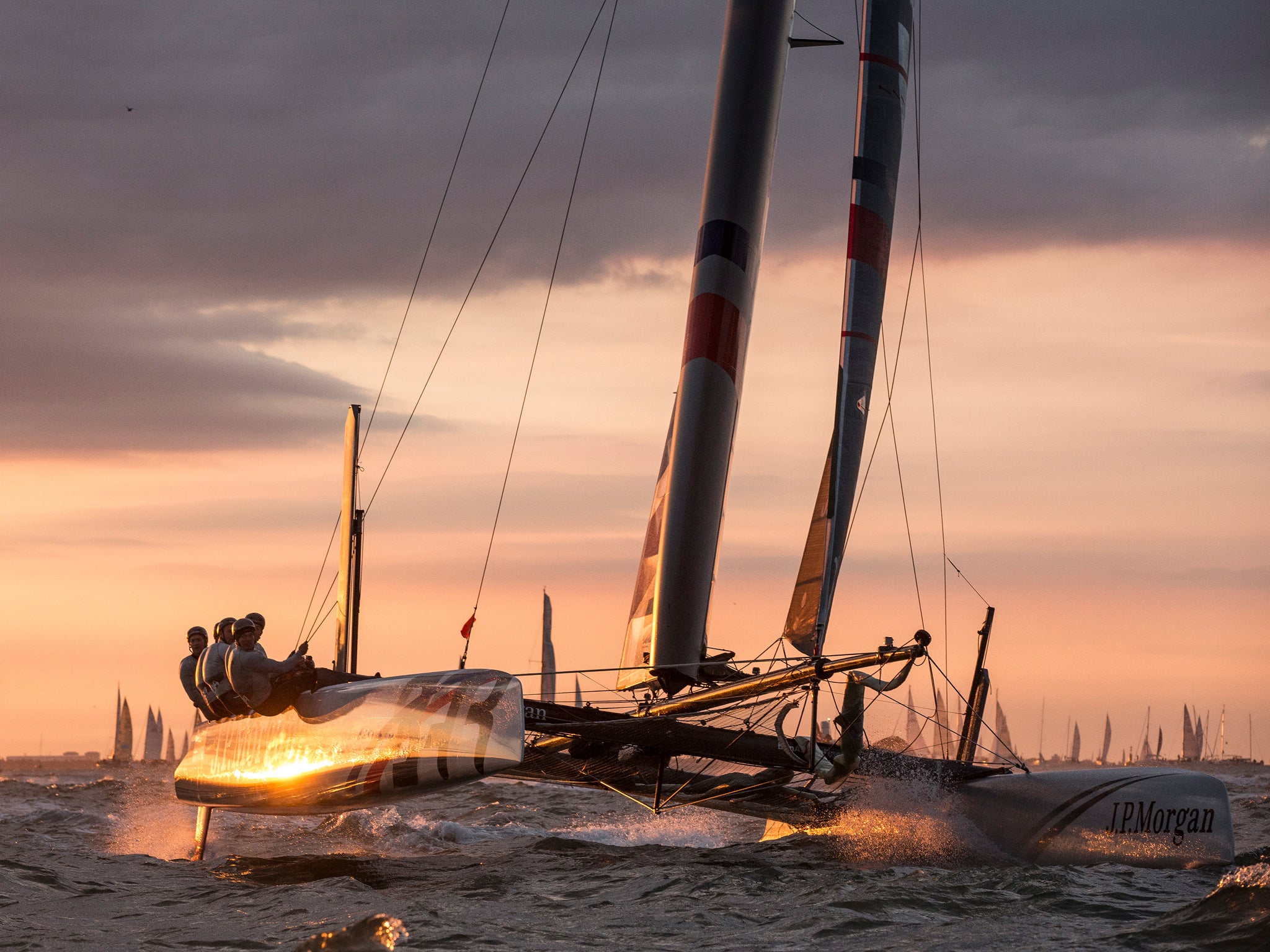 Dawn raider Ben Ainslie points his flying 45-foot catamaran at a new record for the J.P. Morgan Round the Island (of Wight) Race