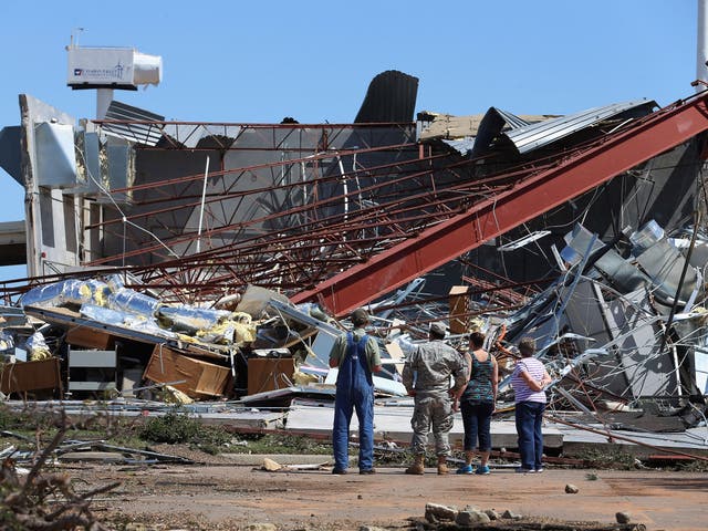 A campus building in ruins in El Reno, Oklahoma, yesterday