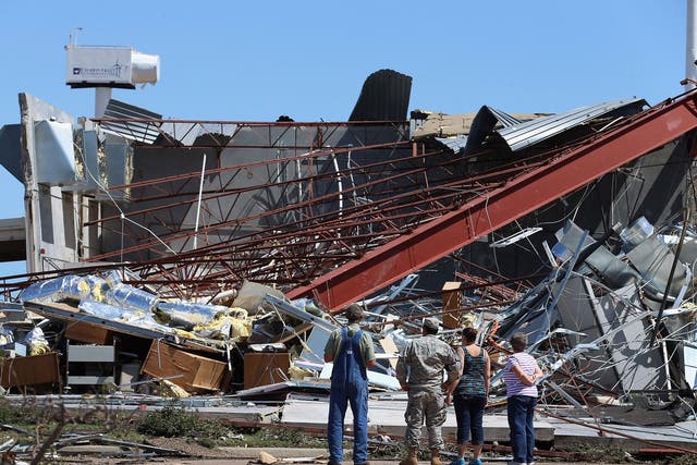 A campus building in ruins in El Reno, Oklahoma, yesterday