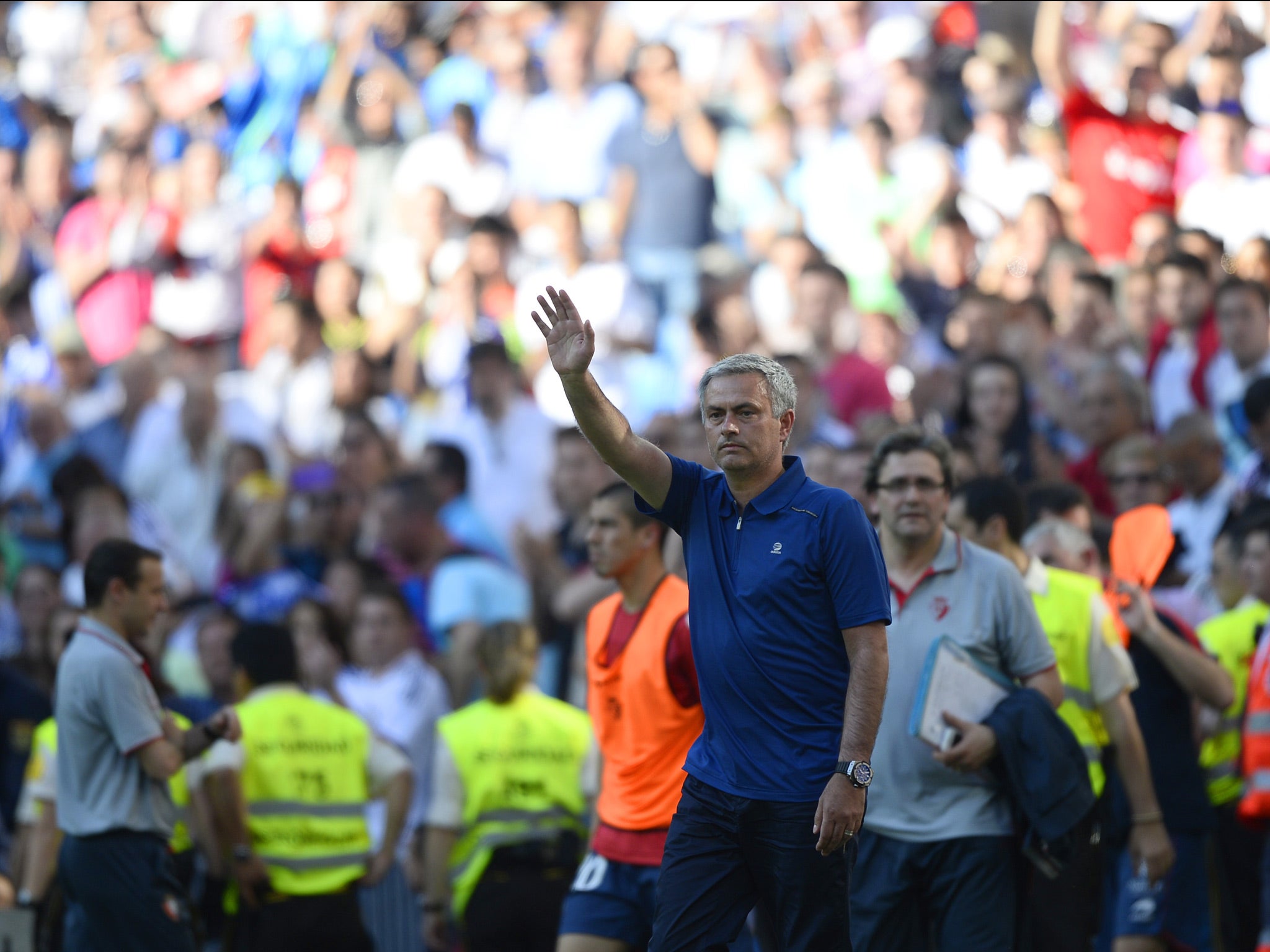 Jose Mourinho waves to the Real Madrid fans during his final game in charge