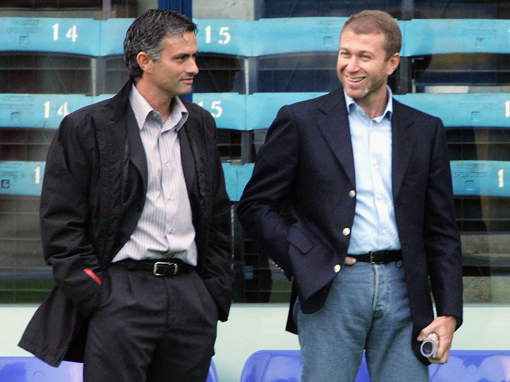 Jose Mourinho (left) and Roman Abramovich in 2004