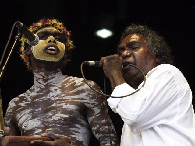 Yunupingu, right, at the Big Day Out concert in Sydney in 2000