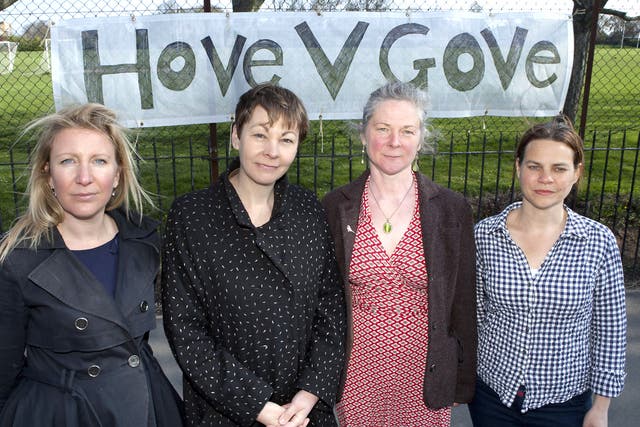 Friends of the Field campaigners: Ruth Buckley, Caroline Lucas MP, Lou McCurdy and Polly Strauss
