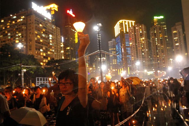 Tens of thousands of people attend a candlelight vigil at Victoria Park in Hong Kong to mark the 24th anniversary of the June 4th Chinese military crackdown on the pro-democracy movement in Beijing