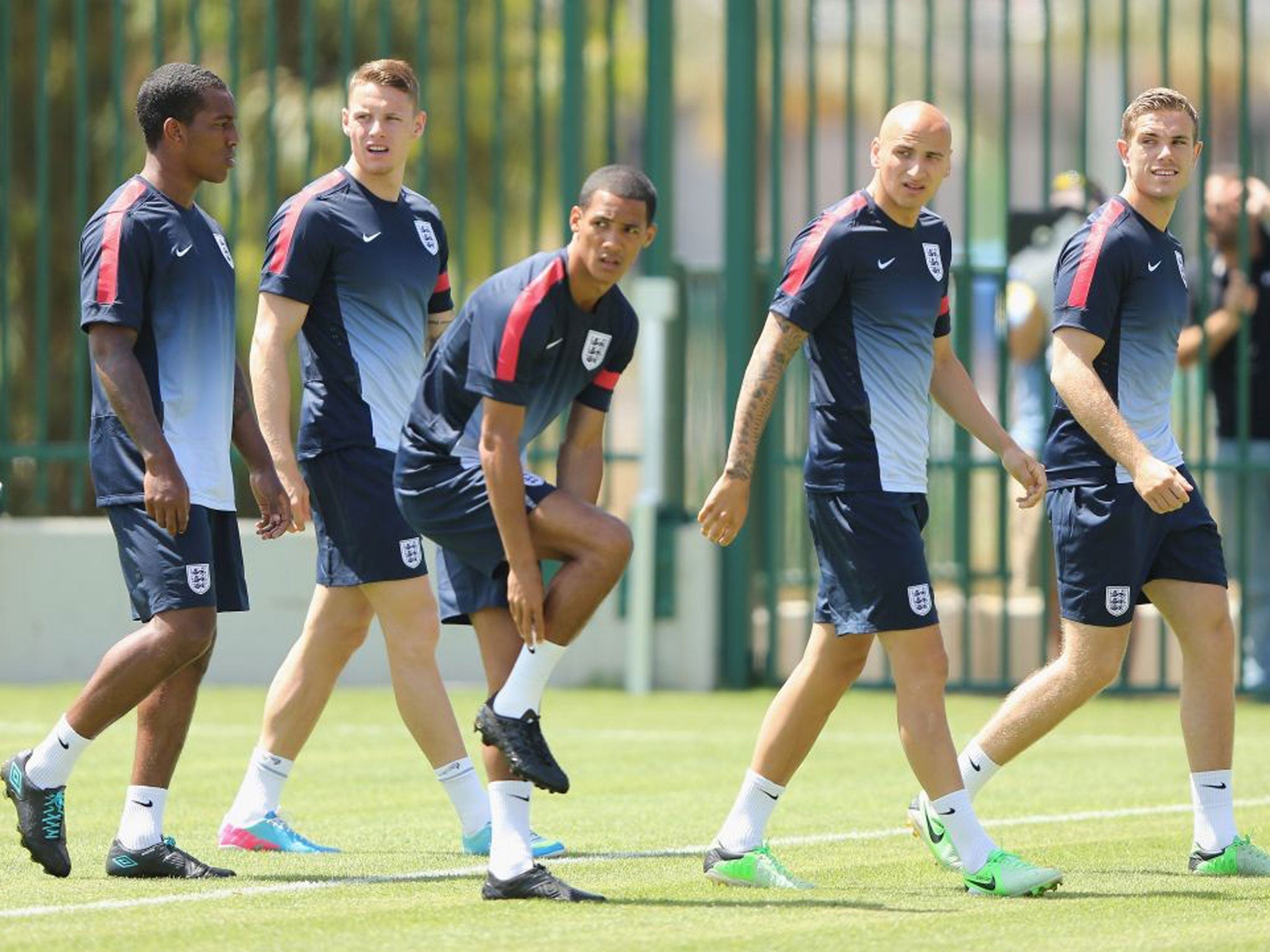 From left: Andre Wisdom, Connor Wickham, Tom Ince, Jonjo Shelvey and Jordan Henderson of England