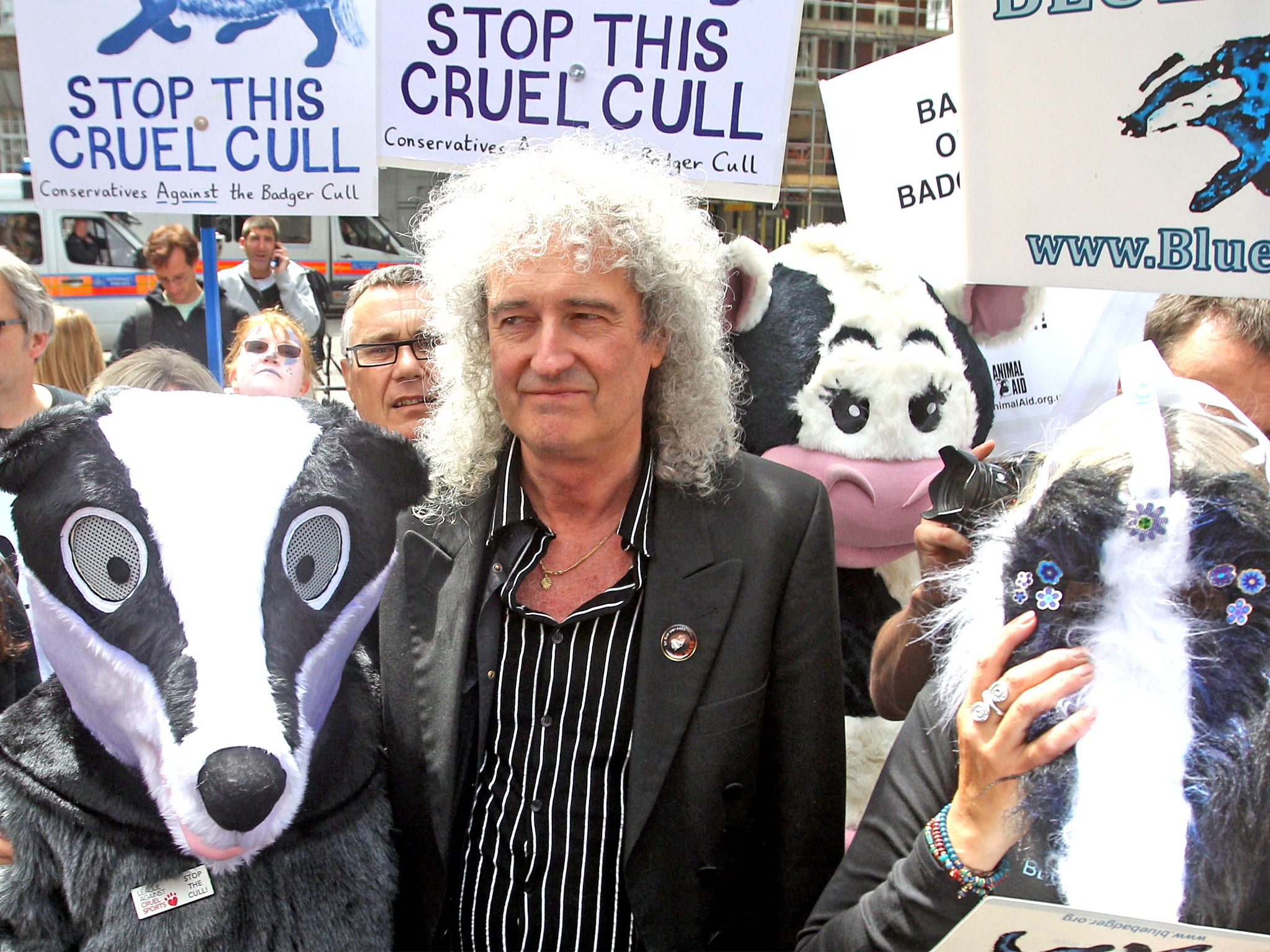 Brian May joins a march against the badger cull plans last week