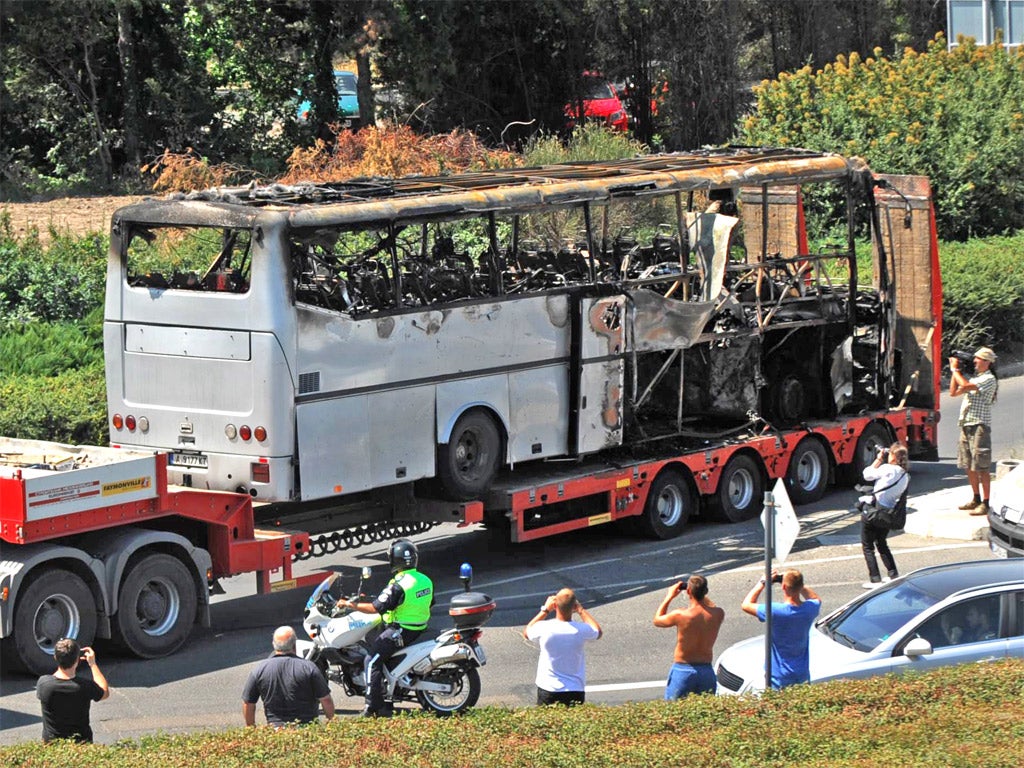 The bus blown up in the suicide bombing in Bulgaria