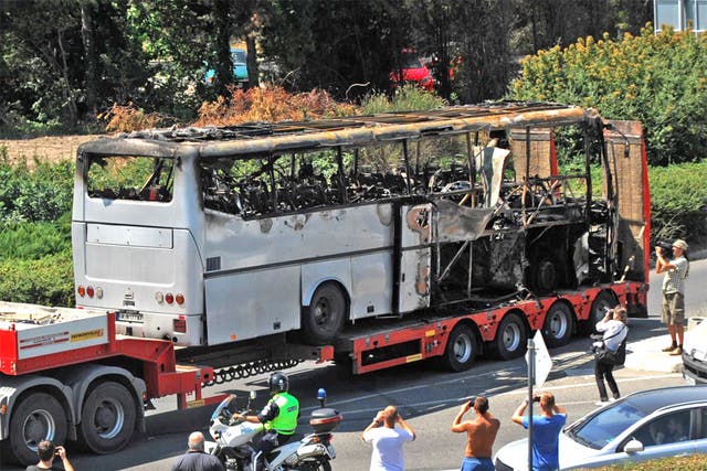 The bus blown up in the suicide bombing in Bulgaria