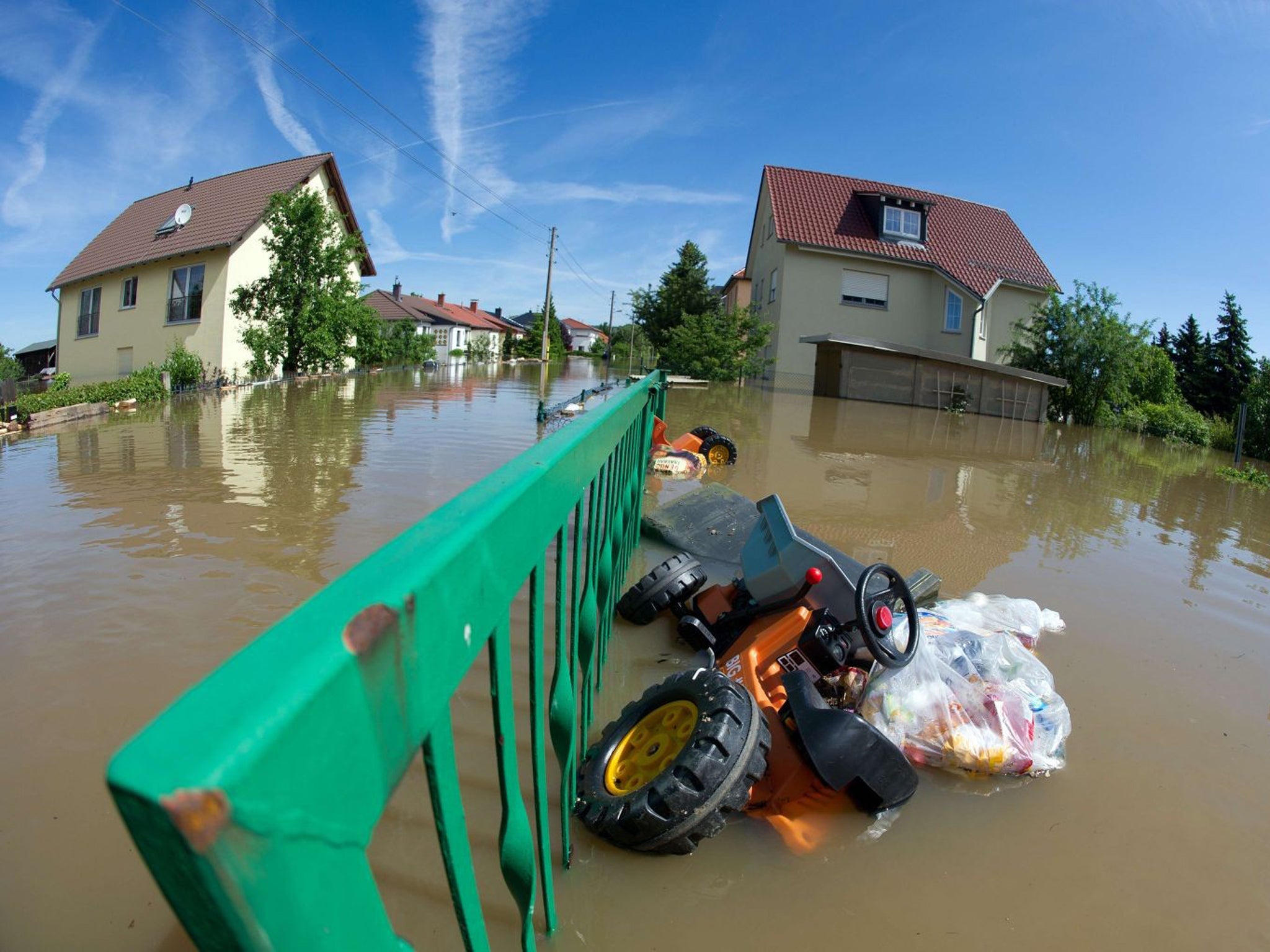 Flooded streeets in Dresden's Gohlis district