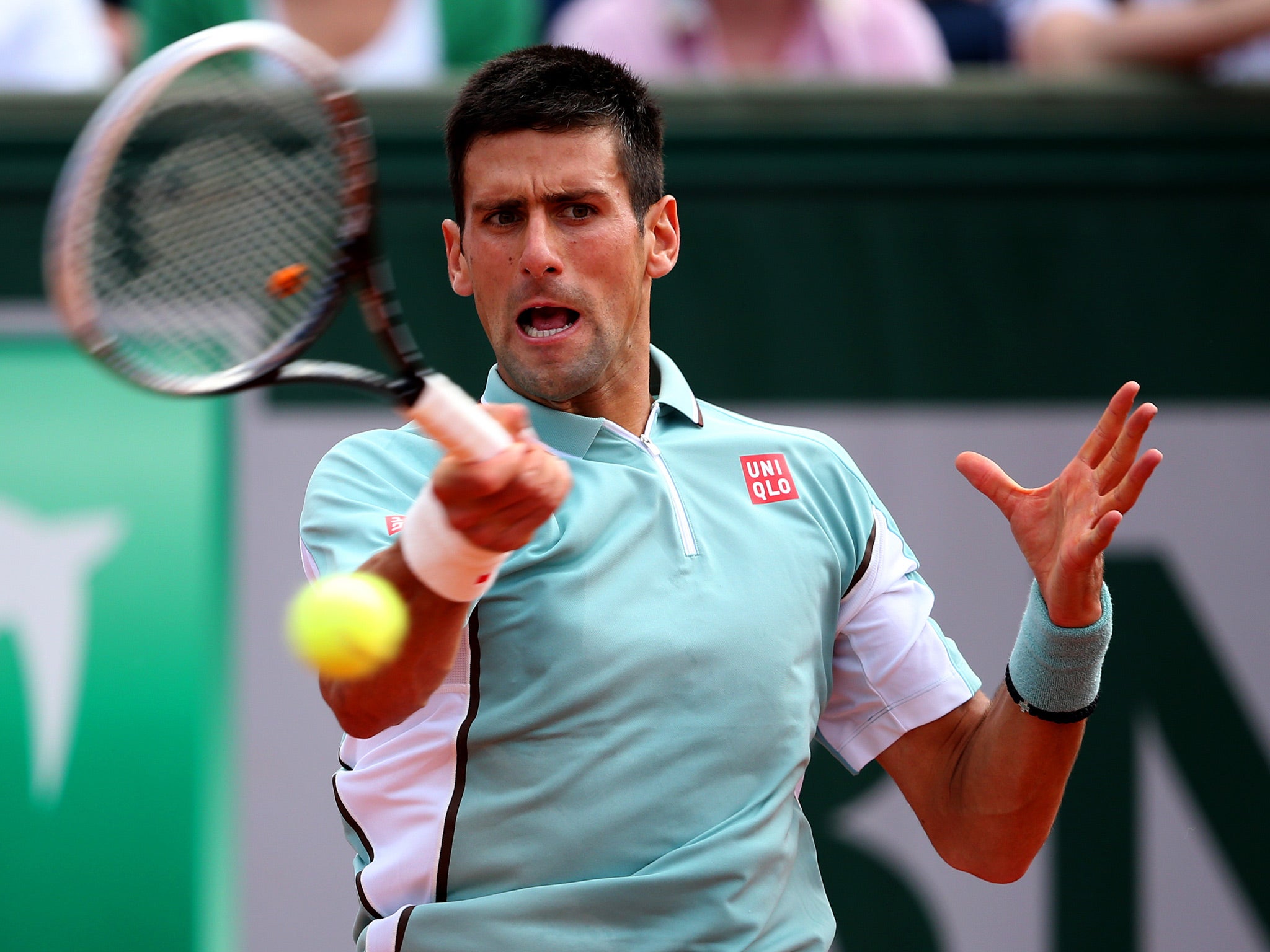 Novak Djokovic pictured in the quarter-finals of the French Open
