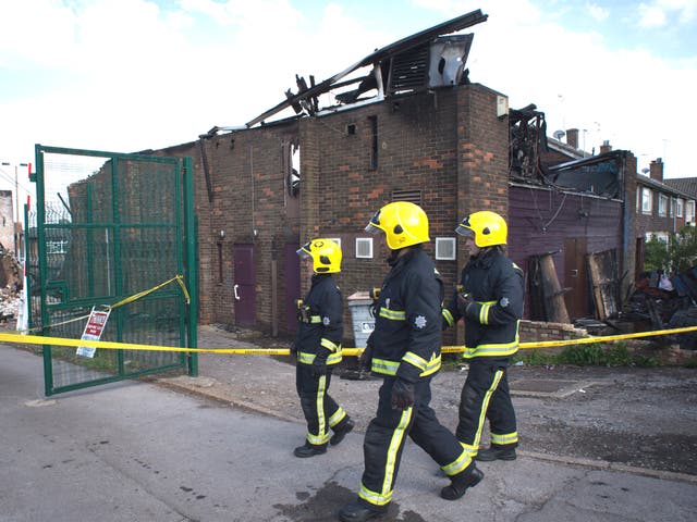 The fire damaged Bravanese Welfare Centre in north London