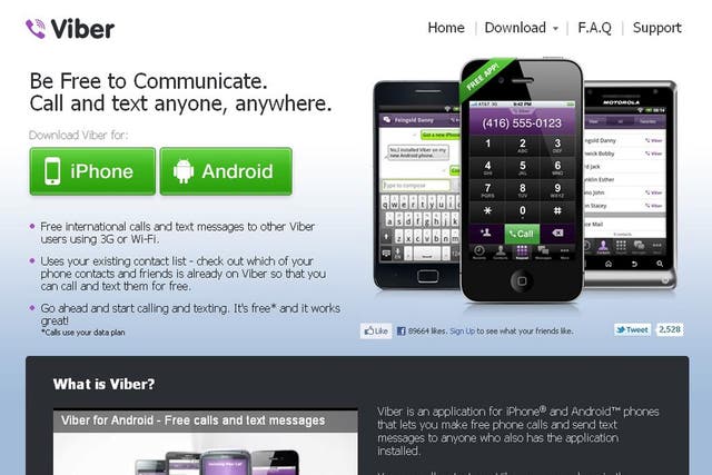 Viber offers free calls and texts using internet data
