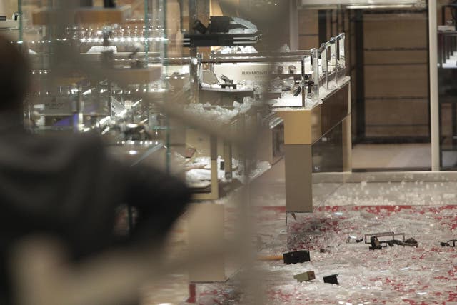 The scene of a smash and grab robbery in Selfridges, Oxford Street, London