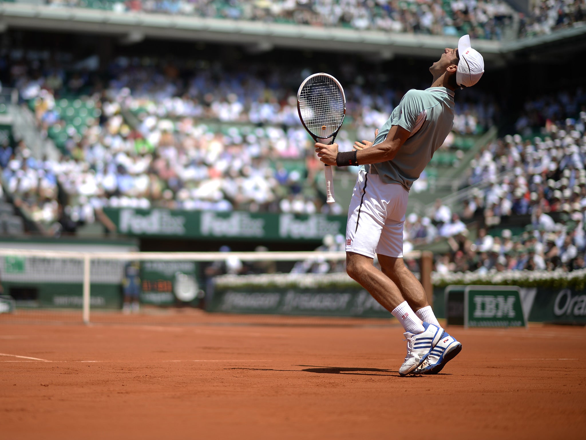 Novak Djokovic during his French Open semi-final against Rafal Nadal