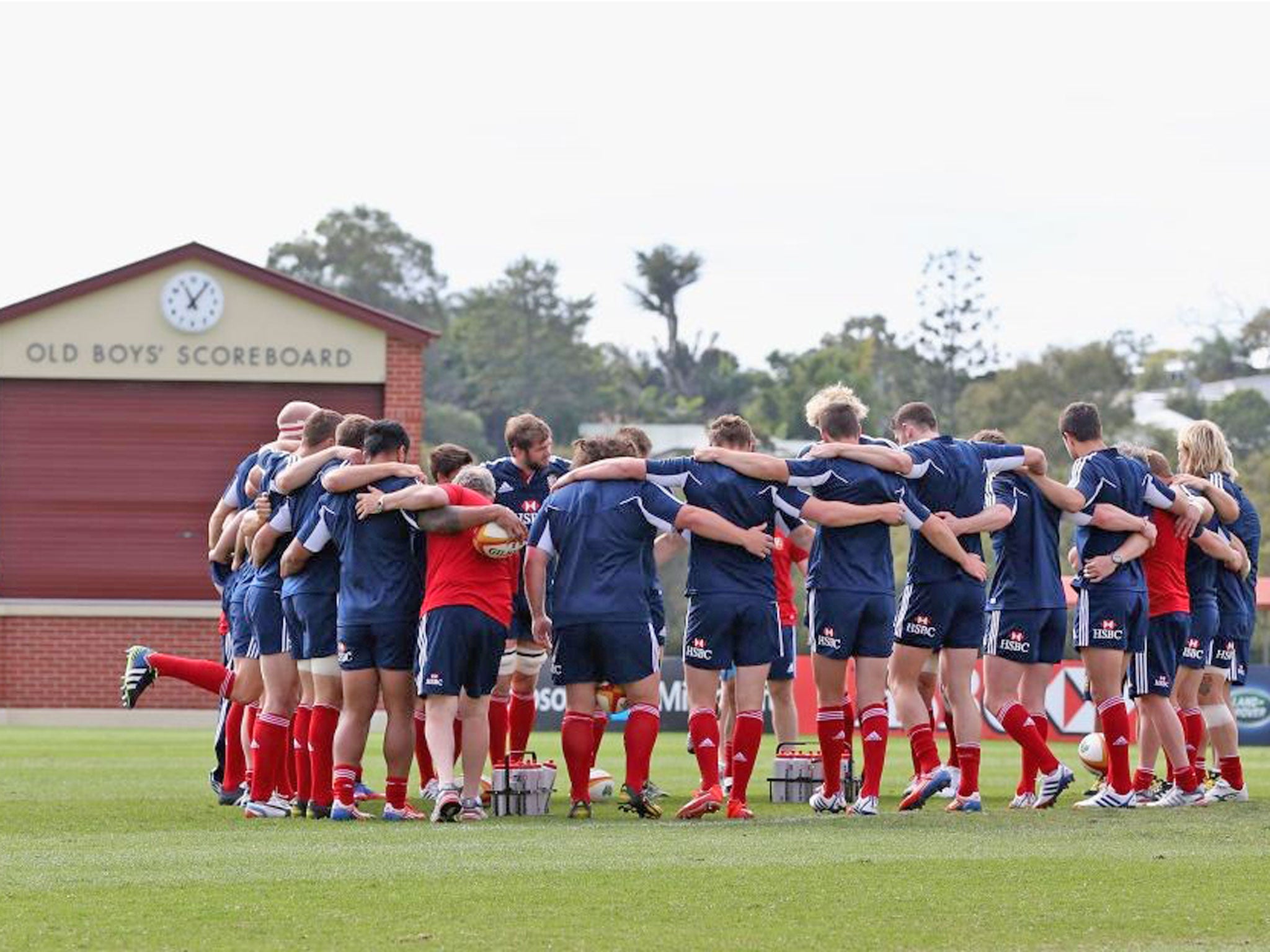 The Lions team gather during the British and Irish Lions captain's run in Brisbane, Queensland, Australia