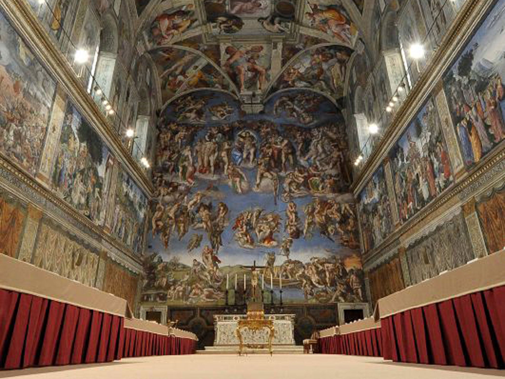 Michelangelo’s frescos in the Sistine Chapel at the Vatican, commissioned by Pope Julius II and completed in 1512