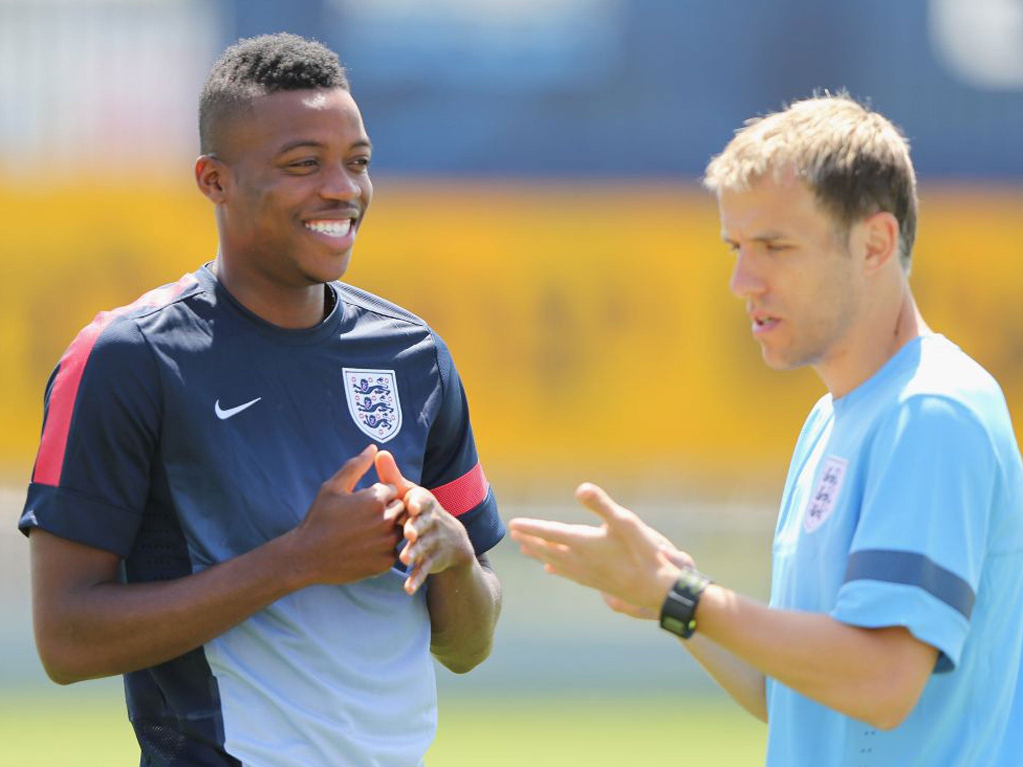 Wilfired Zaha while training with Phil Neville