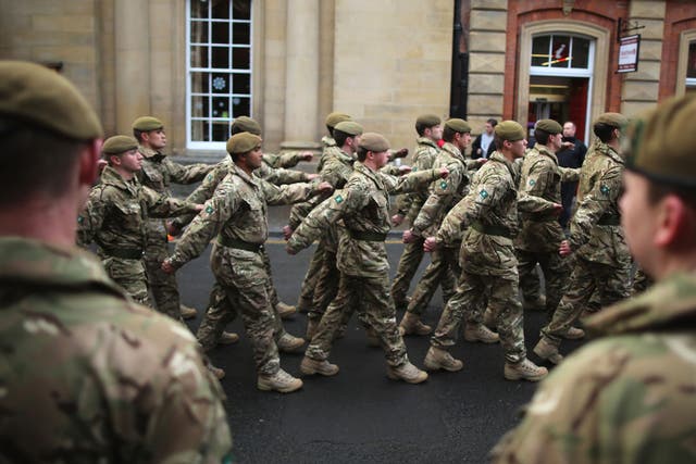 Soldiers from 3rd Battalion The Yorkshire Regiment march through the streets of York during a homecoming parade on December 5, 2012 in York, England. 