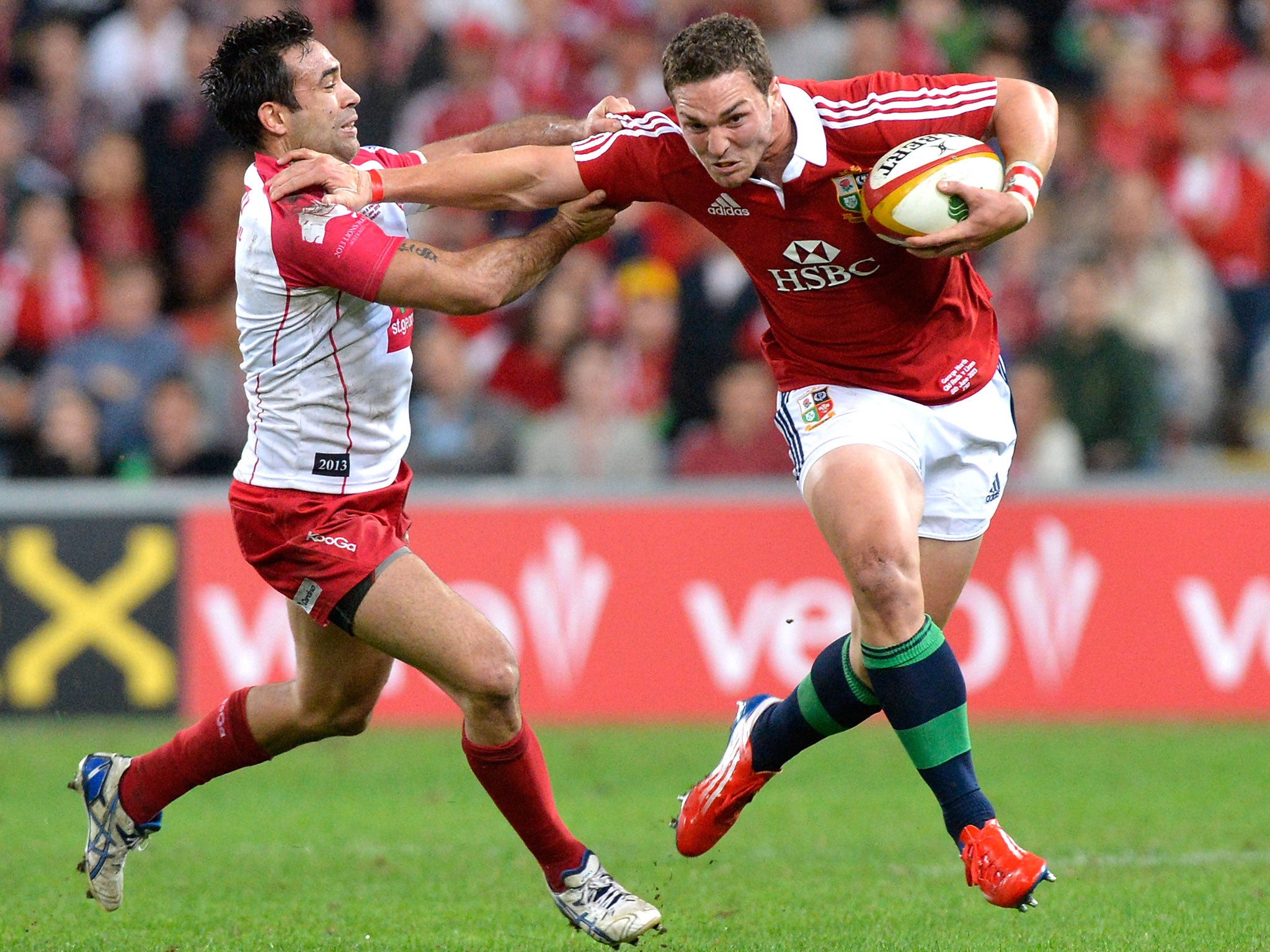 George North, a favourite for Test selection, in action against the Queensland Reds