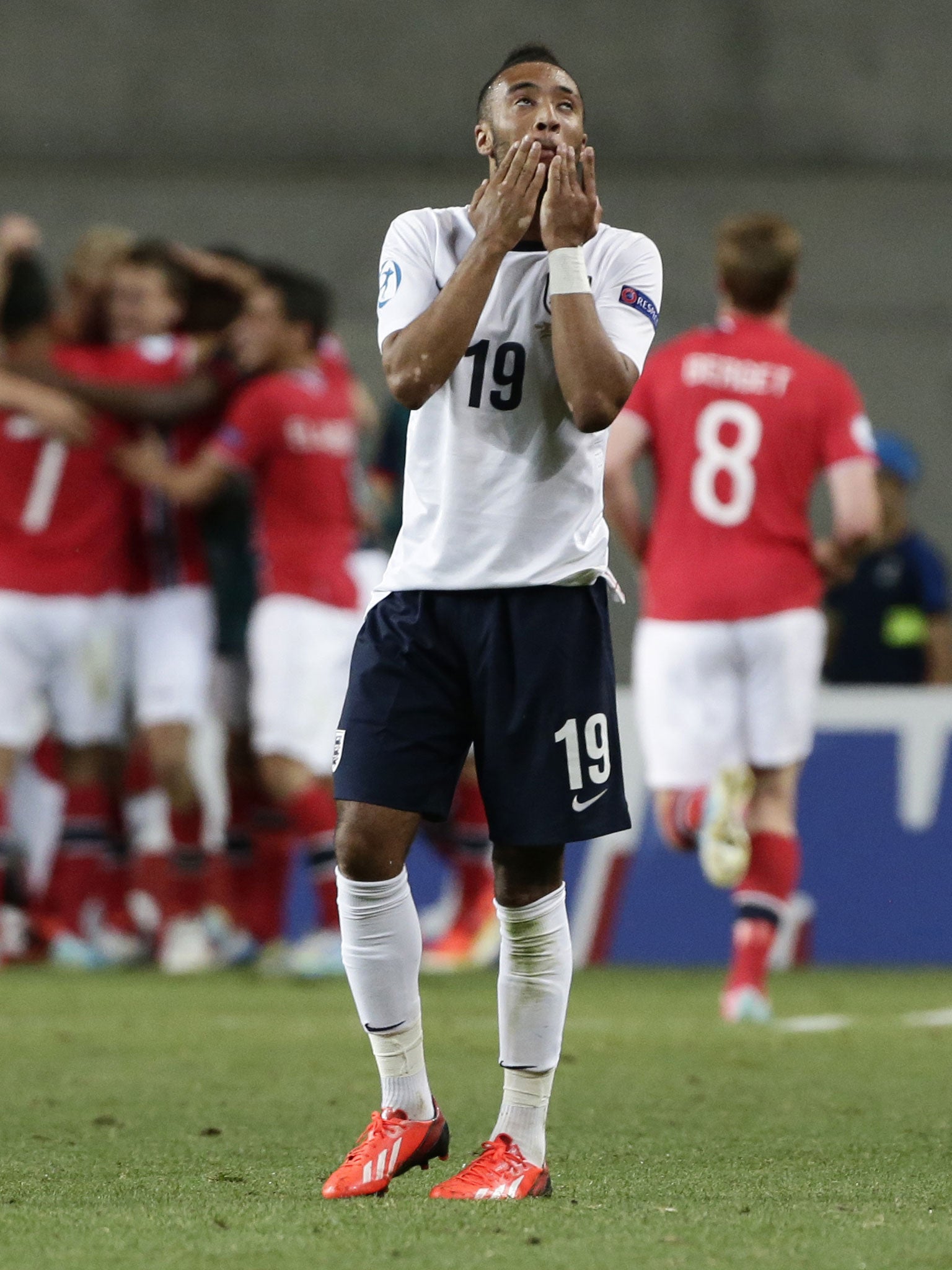 England’s Nathan Redmond despairs as Norway celebrate their third goal