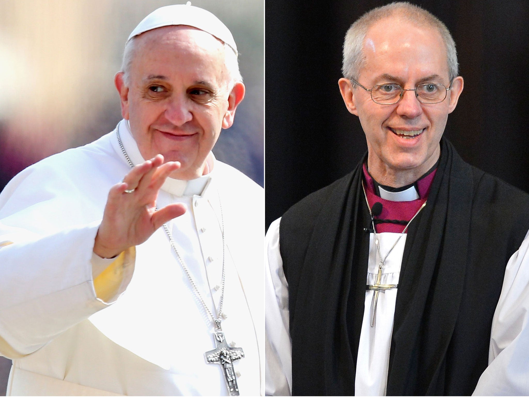 Pope Francis (left) will meet the Archbishop of Canterbury, Justin Welby (right), for the first time this week