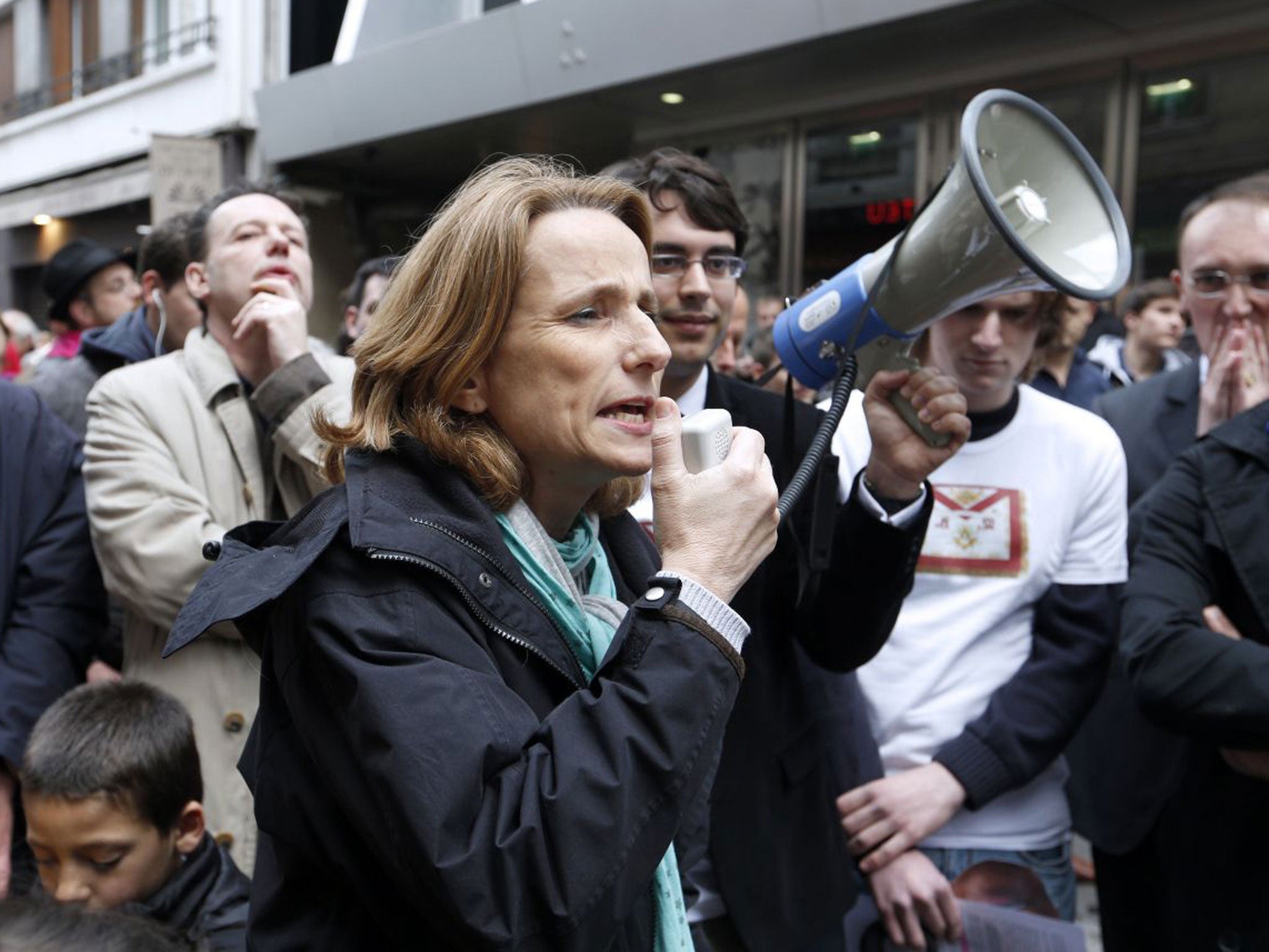 Béatrice Bourges addresses a Printemps Français rally opposing same-sex marriage in Paris last month