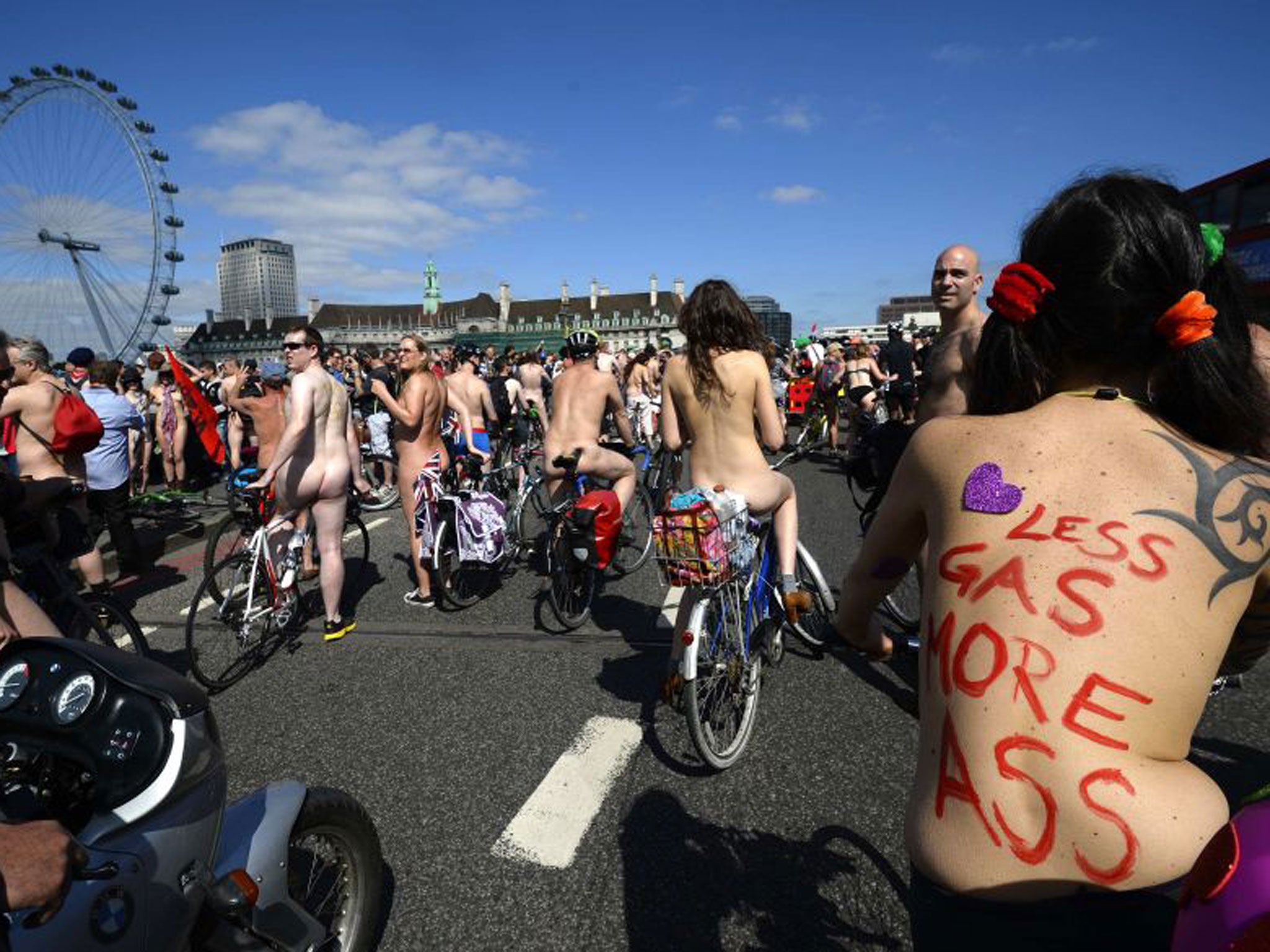 Bells rang out in cities from Brighton to Guadalajara during a ballsy exercise in nude cycling