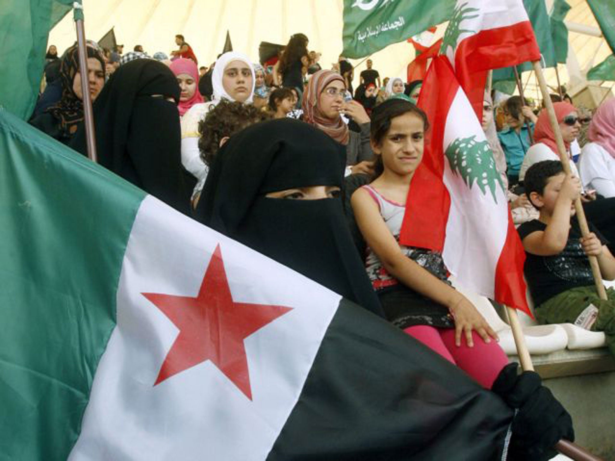 Syrians and Lebanese protesters in Sidon on the same day