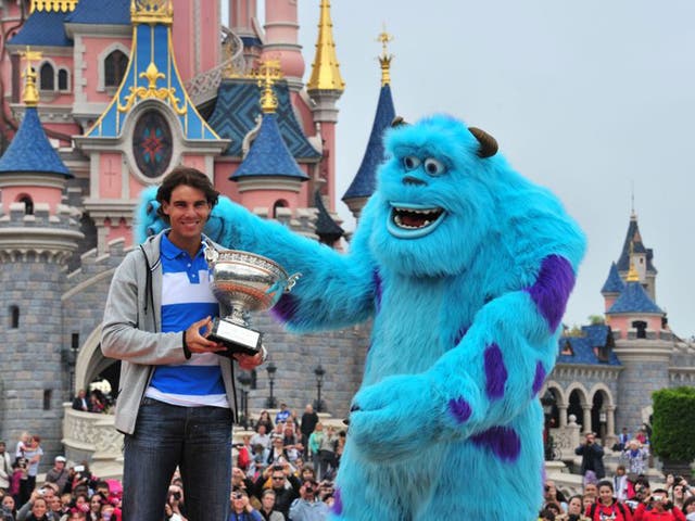Rafael Nadal meets one of his biggest fans at Disneyland Paris yesterday